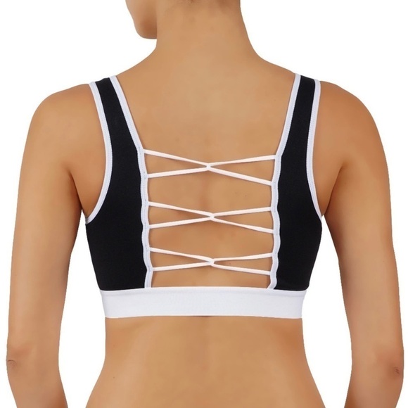NWT Criss Cross Back High Impact Sports Bra Black & White Size S - Picture 3 of 9